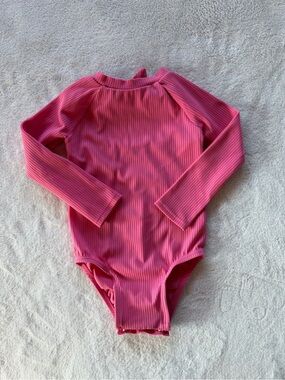 Old Navy Pink Ribbed Long-Sleeve One-Piece Swimsuit Size 18-24M